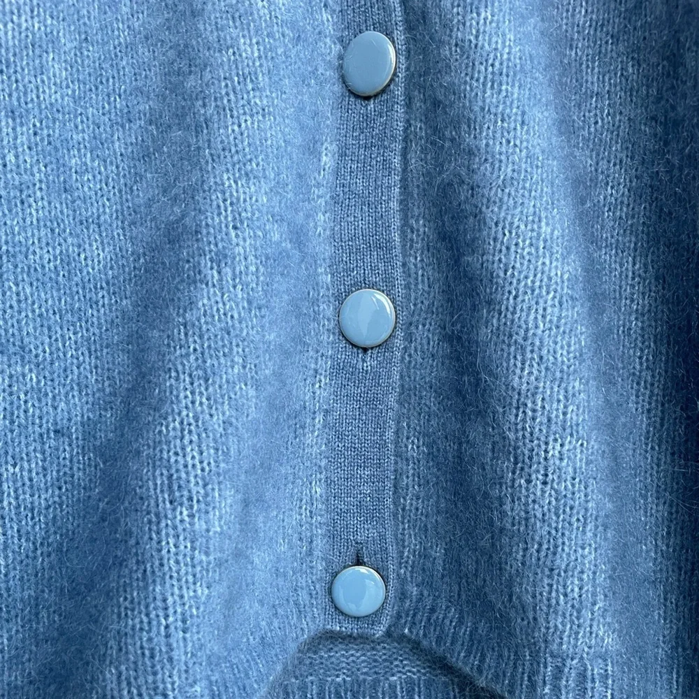 SEZANE Blue Mohair Wool Balloon Sleeve Oversized Mia V Neck Cardigan Sweater - Picture 9 of 16